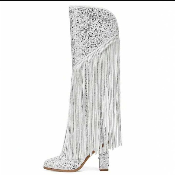 Super cute/ fun silver fringe cowboy boots - Picture 1 of 2